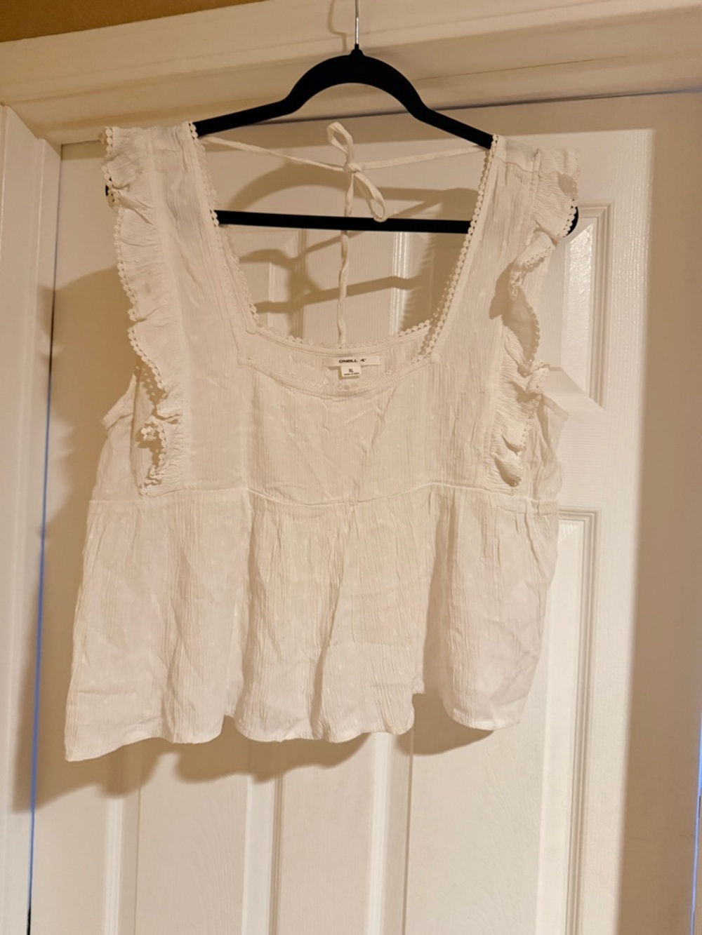 O’Neill White Ruffle Sleeve Square Neck Tank